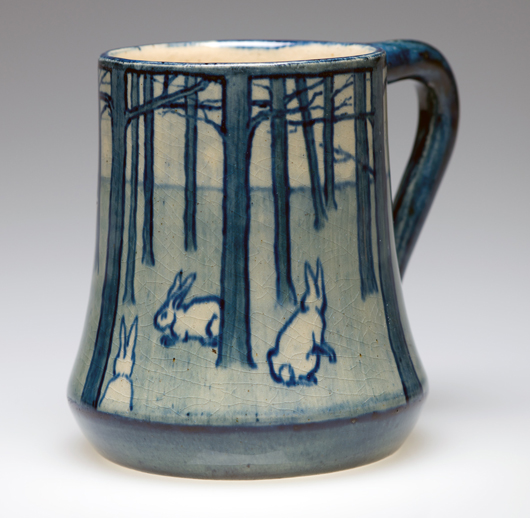 Sisters Amelie and Desiree Roman were members of the Saturday drawing classes for women, which began at Newcomb in the 1880s. Amelie enjoyed considerable success as a decorator – she painted this delightful rabbit mug around 1902 – and went on to teach at the college. Courtesy Newcomb Art Gallery; collection of Caren Fine.
